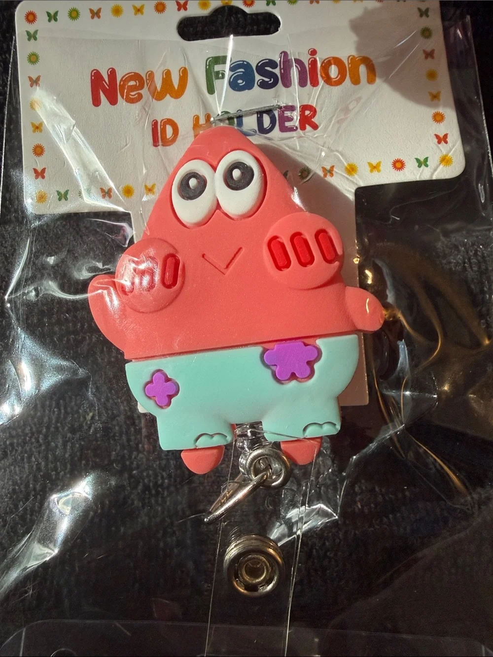 Cute Pink Cartoon ID Badge Reel with Clear Holder